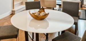 meja kaca bulat minimalis