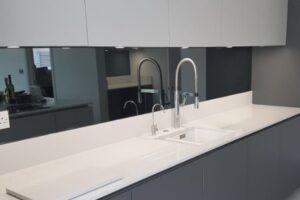 grey mirror backsplash